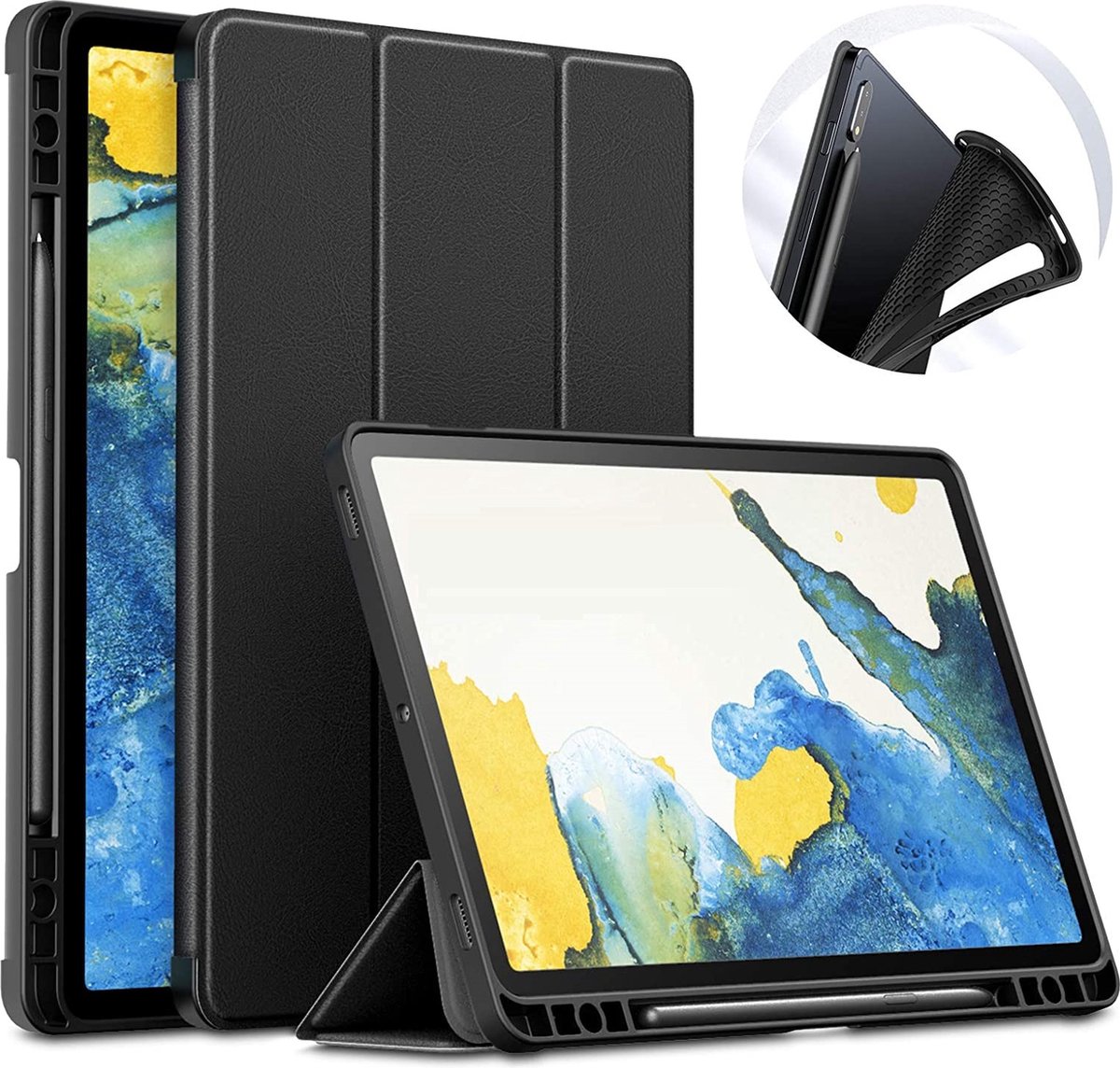 Phreeze Tri-Fold Tablethoesje - Geschikt voor Samsung Galaxy Tablethoes S8 Plus Bookcase - 11 inch - Hoes met Vouwbare Standaard en Pen Opbergvak - Zwart