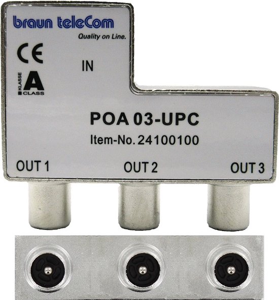 Braun TeleCom - Braun TeleCom A160033 Satelliet Splitter / 5-2000 Mhz - 3 Uitgangen - 30 Dagen Niet Goed Geld Terug - Braun Telecom