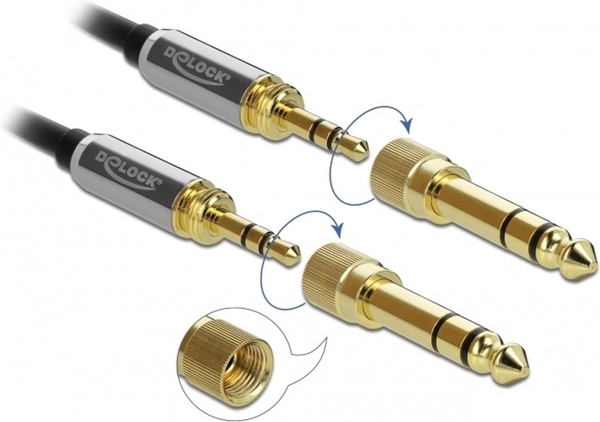 DeLOCK Premium 3,5mm Jack stereo audio kabel met schroefbare 6,35mm Jack adapters / zwart - 3 meter