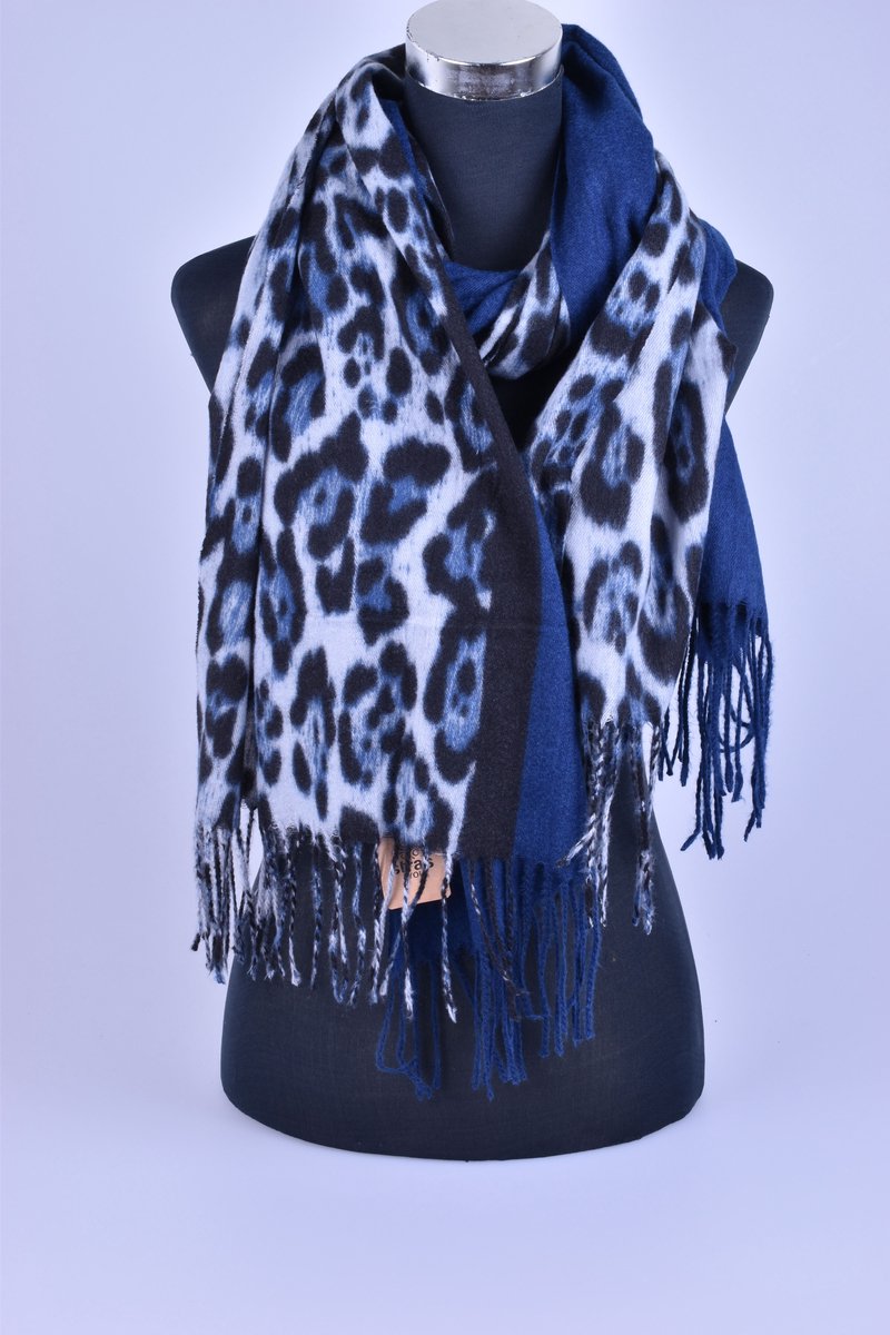 Sjaal blauw met rondom rand met tijgerprint van het merk Stras4You 21-4MC  -3-6 | bol.com