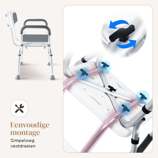 BY JRM® Douchestoel en Douchekruk met afneembare rugleuning en armleuning – 30 dagen uitproberen - anti slip – verstelbare hoogte - douchekrukje - Grijs