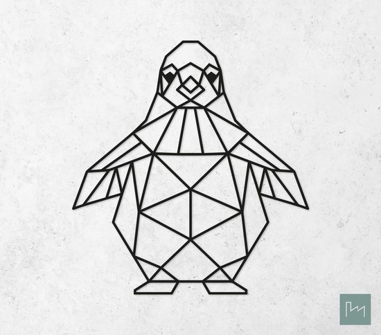 Laserfabrique Wanddecoratie - Geometrische Pinguïn - Medium - Zwart - Geometrische dieren en vormen - Houten dieren - Muurdecoratie - Line art - Wall art
