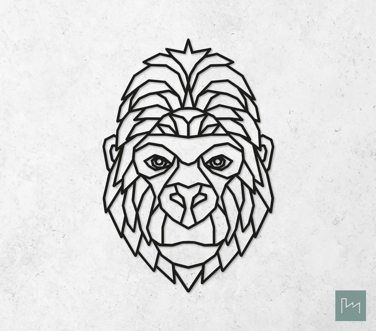 Laserfabrique Wanddecoratie - Geometrische Gorilla - Medium - Zwart - Geometrische dieren en vormen - Houten dieren - Muurdecoratie - Line art - Wall art