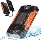 iSetchi 30.000 mAh Zonne-Energie Solar Powerbank - 4-in-1 - Met Ingebouwde oplaadkabels - Draadloos laden / Kompas / LED Licht - Voor iPhone, Samsung, Universeel - IP66 - IK02 - Water & Stofdicht