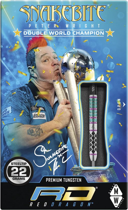 RED DRAGON - Peter Wright Snakebite Supa-Venom: Steeltip Tungsten Dartpijlen Professioneel - 22 gram van Red Dragon — afbeelding 2