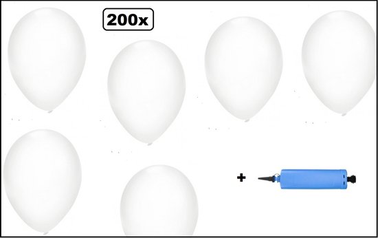 200x Ballonnen wit + ballonpomp - Ballon carnaval festival feest party verjaardag landen helium lucht thema
