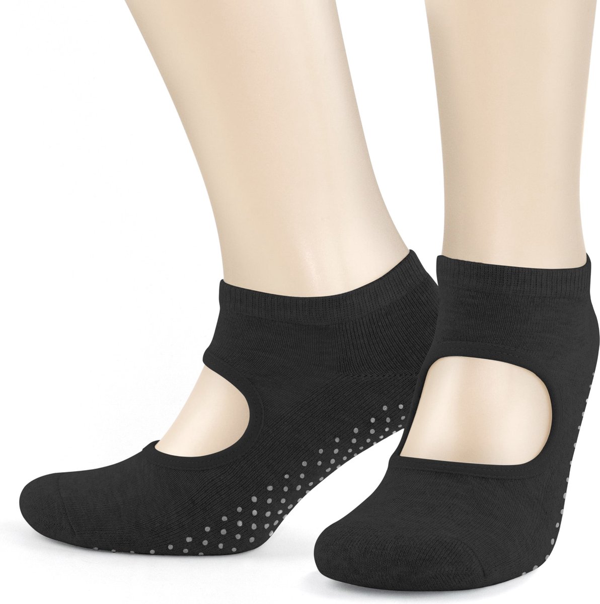 GoWith-katoen sokken-yoga sokken-1 paar-pilates sokken-anti slip sokken-dans sokken-huissokken-dames sokken-zwart-maat 35-40 - GoWith