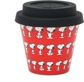 Quy Cup - 90ml Ecologische Reis Beker - Espressobeker “Peanuts  Snoopy Red” met Zwarte Siliconen deksel