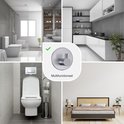 Illustratie van zilverkleurige EAVY haakjes, multifunctioneel in badkamer, keuken en slaapkamer.