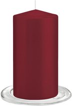 Trend Candles - Stompkaarsen met glazen onderzetters set van 2x stuks bordeaux rood 8 x 15 cm