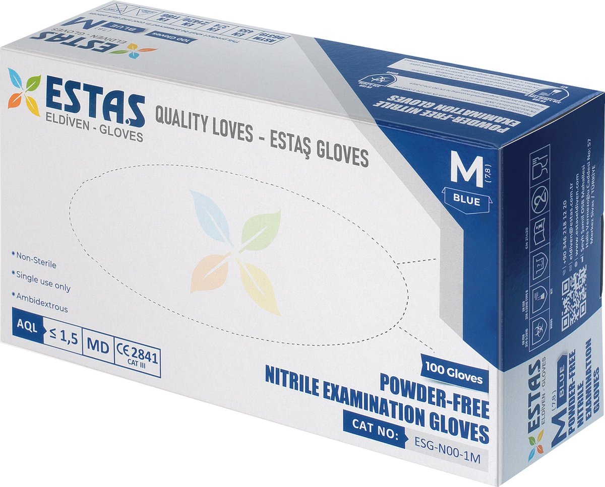 Goedkoopste ESTAS Wegwerphandschoenen Van Nitril 4.5 gr/piece blauw 10x100 Boxes - Huishoudhandschoenen - Latexvrij - Poedervrij, Nitrilhandschoenen - Maat M