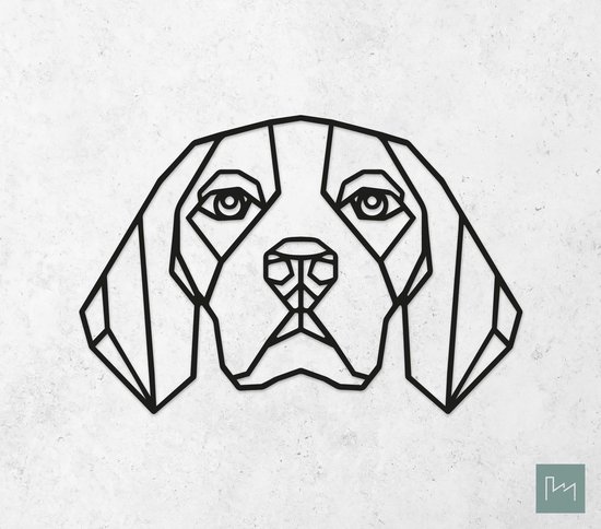 Laserfabrique Wanddecoratie - Geometrische Hond Beagle - Medium - Zwart - Geometrische dieren en vormen - Houten dieren - Muurdecoratie - Line art - Wall art