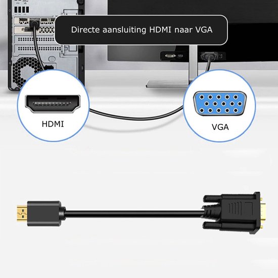 Câble HDMI vers VGA - Convertisseur HDMI vers VGA - Adaptateur HDMI vers VGA - HD 1080p - 1,8 mètre