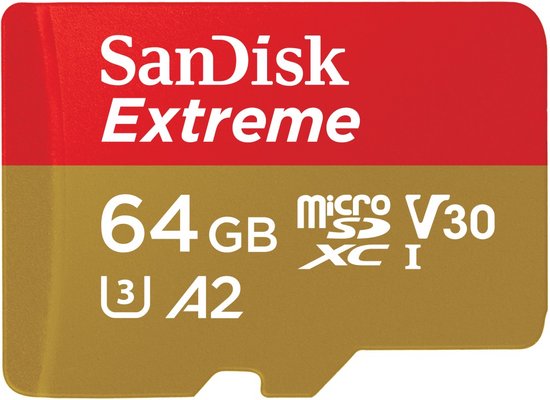 Foto: Sandisk extreme microsd kaart 64 gb class 10 uhs i v30 video speed class schokbestendig waterdicht