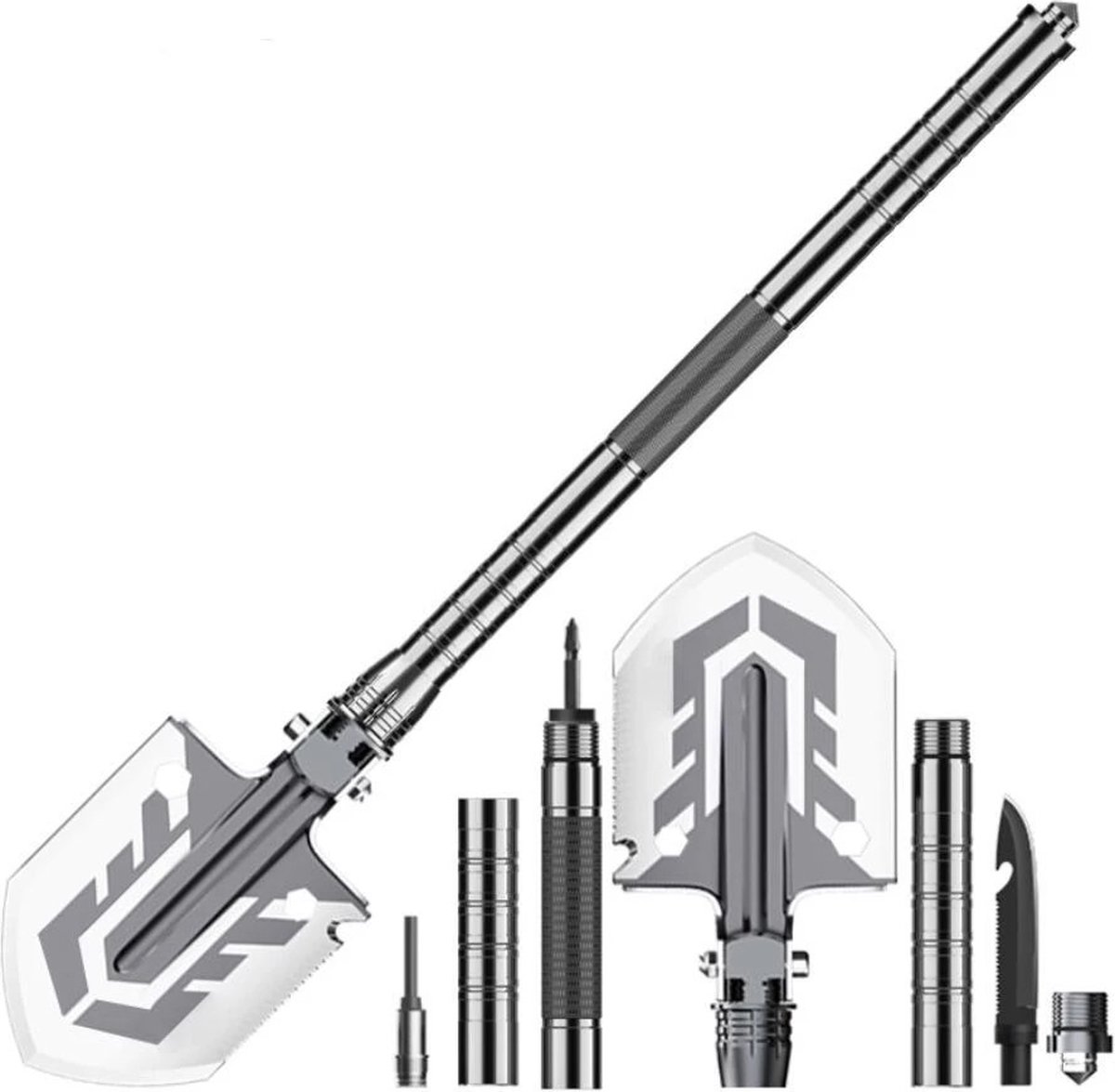 WeXplore Pioniersschep - Survivalset - Pioniersschep – 8-in-1 Opvouwbare Schep – Camping & Survival Multitool – Vouwschep met Zaag & Pikhouweel – Outdoor Schop – Inclusief Opbergtas