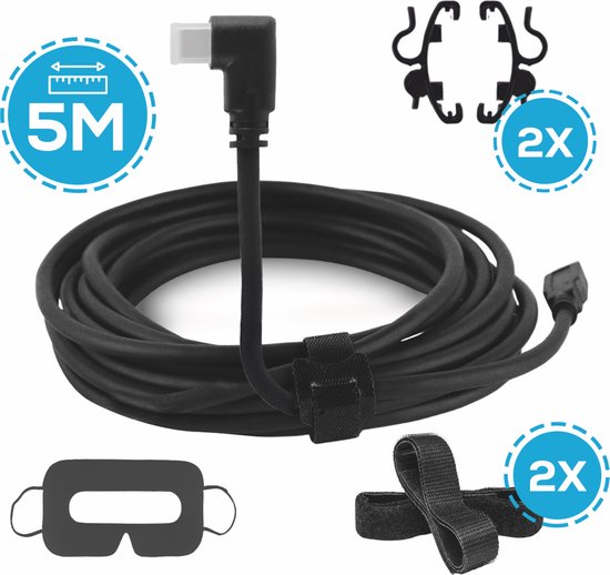Oculus Quest 2 Link Kabel | 5 meter | Incl. GRATIS Cable Clip| USB C naar USB A | 5 GBPS