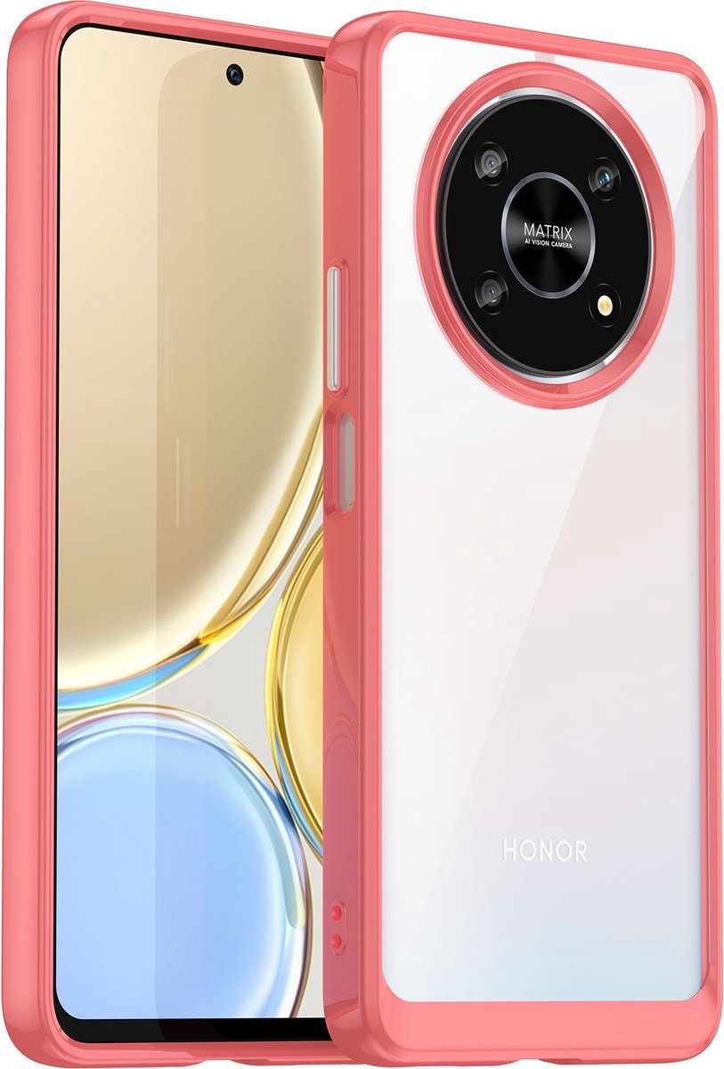 Mobigear Hoesje geschikt voor HONOR Magic 4 Lite Telefoonhoesje Hardcase | Mobigear Crystal Backcover | Magic 4 Lite Case | Back Cover - Transparant / Rood