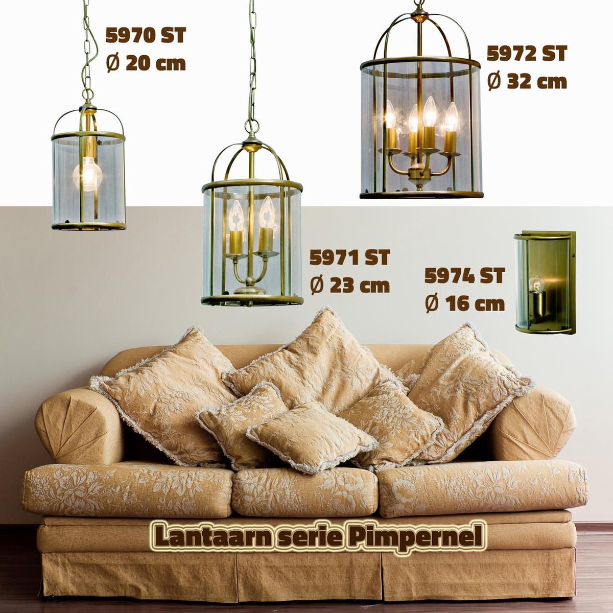 Lantaarn hanglamp Pimpernel | 4 lichts | brons / bruin / transparant | ⌀ 32  cm | glas... | bol.com