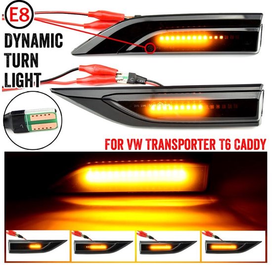 WPFC Led Dynamische Richtingaanwijzer Licht Marker Indicator Licht, voor VW Transporter T6 Caddy Zijlichten Streamer Modellen Gerookte Shell Cover