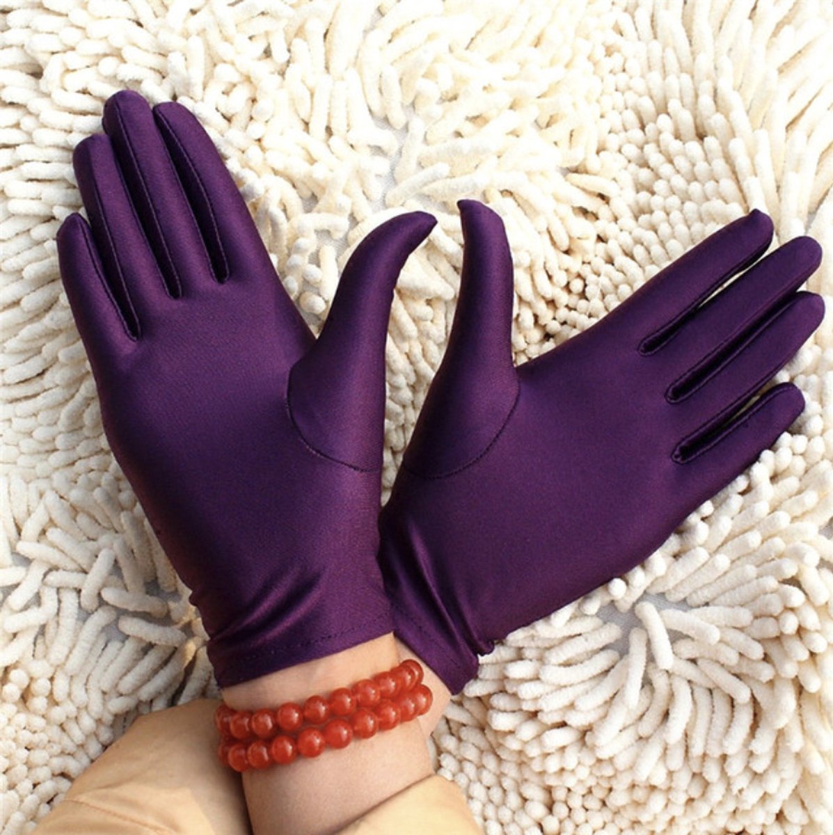 Spandex Handschoenen Purple - Goed Uitgerekt Dunne Spandex Handschoenen Hoge Kwaliteit - Jewelry Handschoen - Beschermende Handschoenen - Werk Handschoen - Beauty salon handschoenen - Veiligheid Handschoen Lichtgewicht 1Paar/Zak MEDIUM ----- SQGTR®