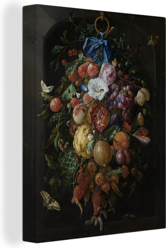 Canvas Schilderij Festoen van vruchten en bloemen - Schilderij van Jan Davidsz. de Heem - 90x120 cm - Wanddecoratie