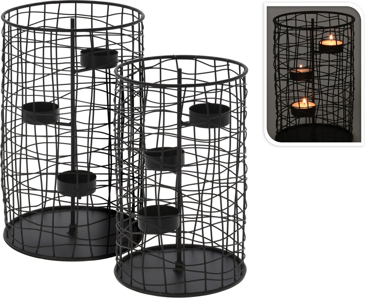Home & Styling decor Theelichthouder zwart set van 2