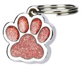 Hanger hondenpootje rood zilver met glitter 15x20 mm en ring