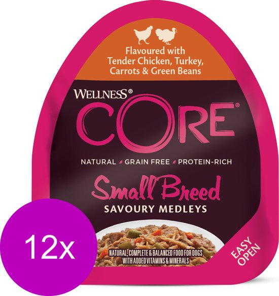 Wellness Core Small Breed Savoury Medleys 85 g - Hondenvoer - 12 x Kip&Kalkoen