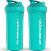 KitchenMonster® Shakebeker Bidon 700 ml - Set van 2 stuks - Shaker inclusief Mixfilter - Proteïne Shaker Blauw