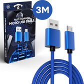 Extra Snelle Controller Oplaadkabel voor PlayStation 4 - PS4 Oplader - Micro USB Kabel - 5A Snellader / Fast Charger - 3 Meter 3M - Blauw