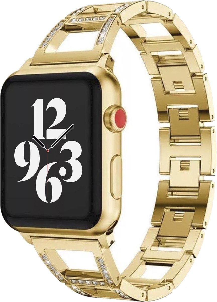 MY PROTECT - Luxe Metalen Open Diamond Bandje - Geschikt Voor Apple Watch Bandje - Series 1/2/3/4/5/6/7/8/9/10/SE - 38mm - 40mm - 41mm - 42mm - Goud