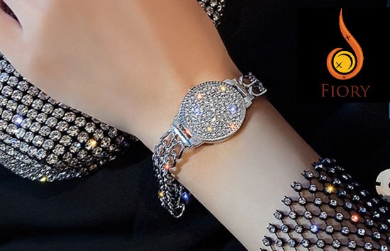 Bracelet Fiory Strass| Bracelet Double Chaîne| Emblème plein strass| 18 cm de long| argent