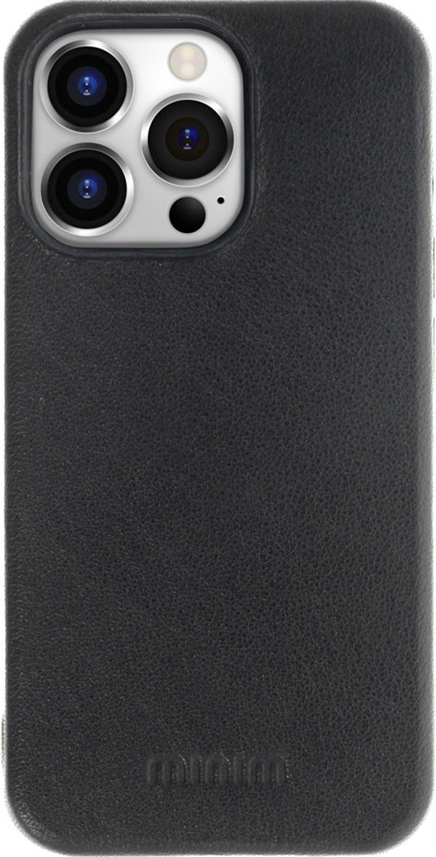 Minim Hoesje Echt Leer Back Cover Zwart Geschikt voor Apple iPhone 14 Pro