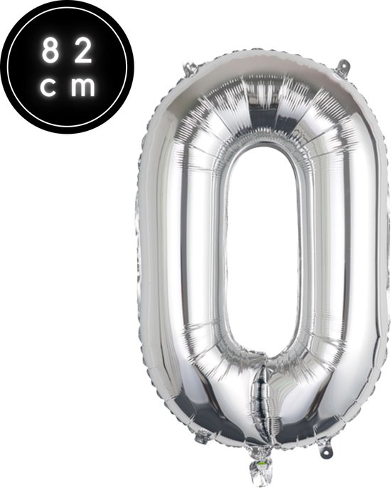 Fienosa Cijfer Ballonnen nummer 0 - Zilver Kleur - 82 cm - 10 - 20 - 30 - 40 - 50 - 60 - 70 - 80 - 90 - 100