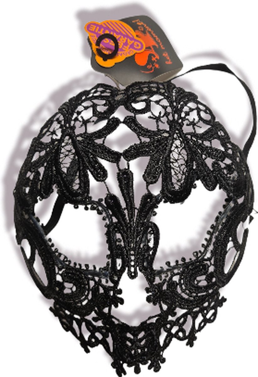 Los muertos, skul , Masker transparant met zwart kant, Kindercrea