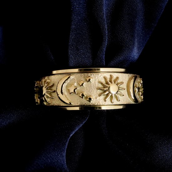 Anxiety Ring - (zon maan) - Stress Ring - Fidget Ring - Draaibare Ring - Spinning Ring - Spinner Ring - Goud Kleurig - (19.00 mm / maat 60)