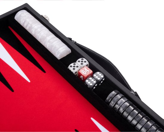 Thumbnail van een extra afbeelding van het spel Backgammon 18inch, rood/zwart/wit ingelegd vilt