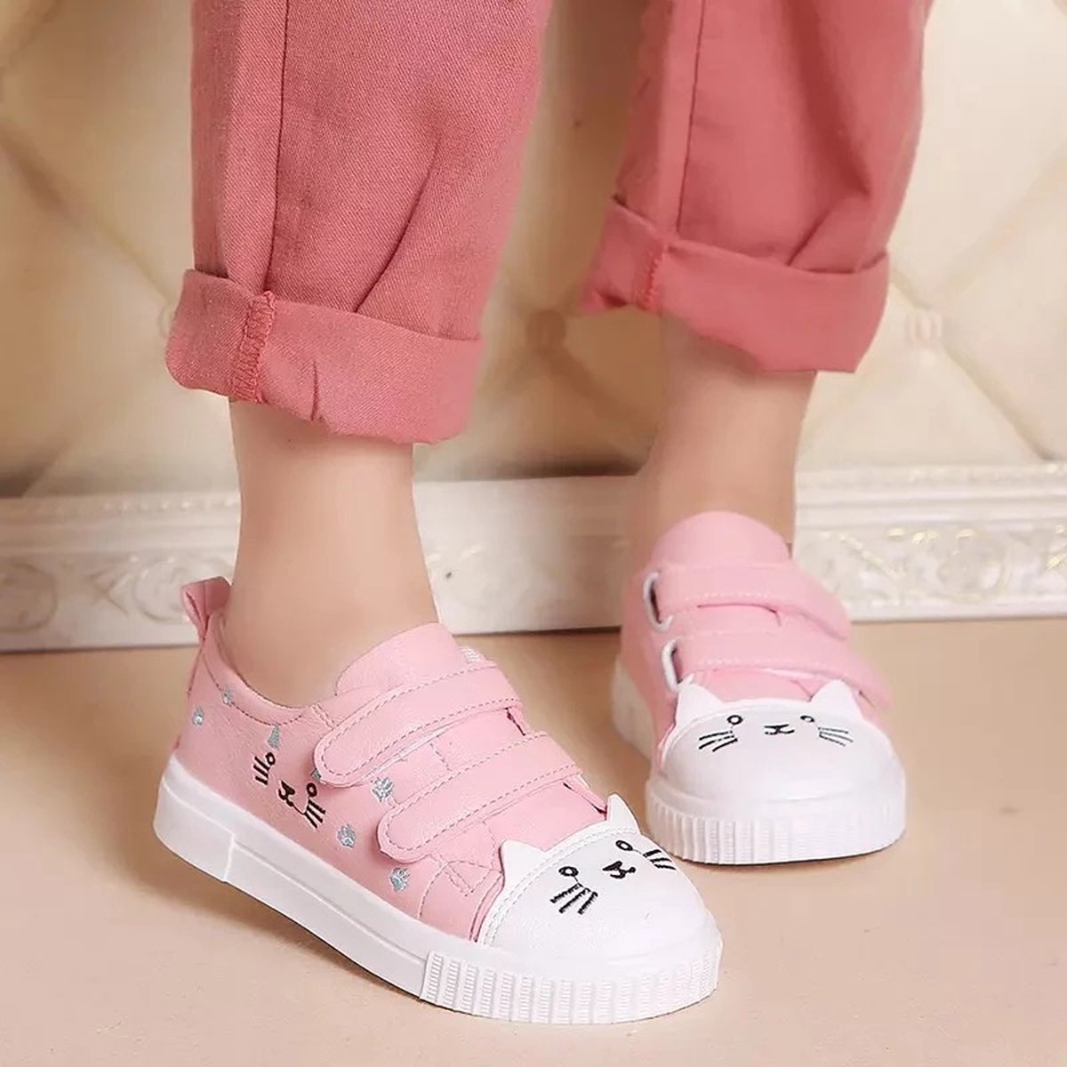 Meisjes Gymschoenen Roze Sportschoenen Kinderen Sneakers Met Kat meisjes-gymschoenen-roze-sportschoenen-kinderen-sneakers-met-kat