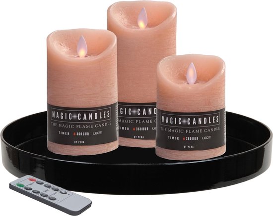 Zwart dienblad - inclusief 3 LED kaarsen zalm roze - met afstandsbediening  | bol.com