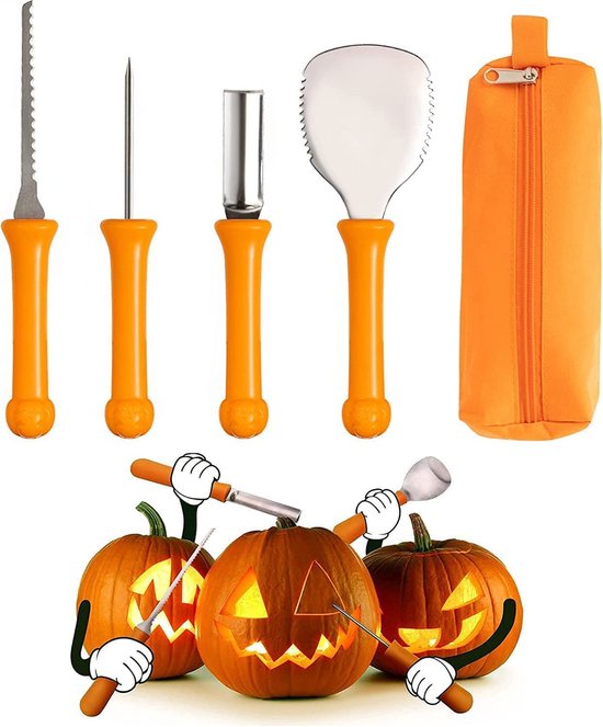 Kit Sculpture Citrouille Halloween - 7 Outils En Inox - Scies, Couteaux, Cuillère - Pour Décorations Effrayantes - 11