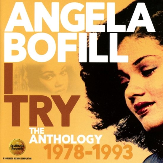 Angela Bofill I Try De Anthologie 1978-1993. Een close-up van een vrouw met donker haar en rode lippen.