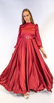 Afraa- Jurk - Satijnen jurk - Feestjurk - Bordeaux - Verlovingsjurk - Modest- Lange jurk - Maat 44