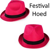 Festival Maffia hoed roze met zwarte band - Hoofddeksel hoed festival thema feest feest party