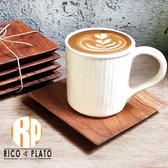 Houten koffie onderzetters ‘AGGOFATO’ (4 stuks) vervaardigd uit teakhout