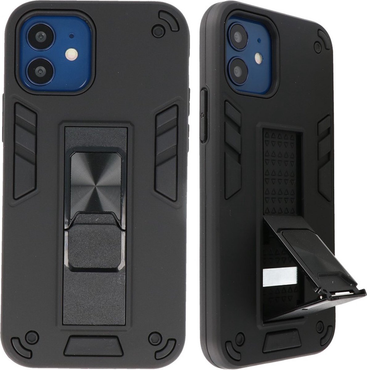 Hoesje Stand Hardcase Back Cover Color Zwart geschikt voor Iphone 12 Mini