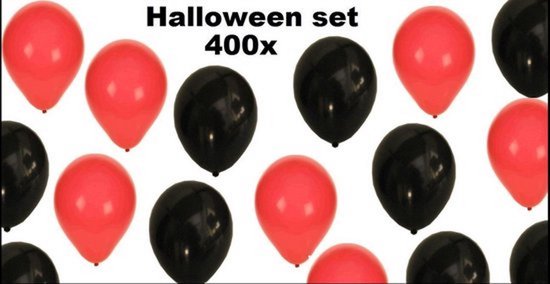 400x Ballonnen rood/zwart - Casino Carnaval ballon festival feest verjaardag halloween