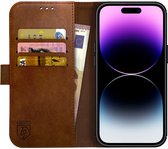 Rosso Element Book Case Wallet Hoesje Geschikt voor Apple iPhone 14 Pro | Portemonnee | 3 Pasjes | Magneetsluiting | Stand Functie | Bruin