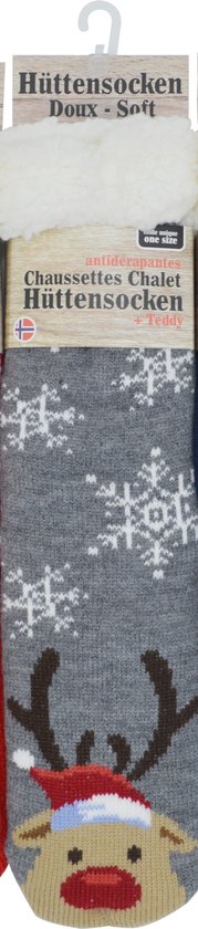 Chaussettes de Noël de maison unisexes Happy - Extra Chaudes et douces - Antidérapantes - Huttensocken renne fantaisie - taille unique