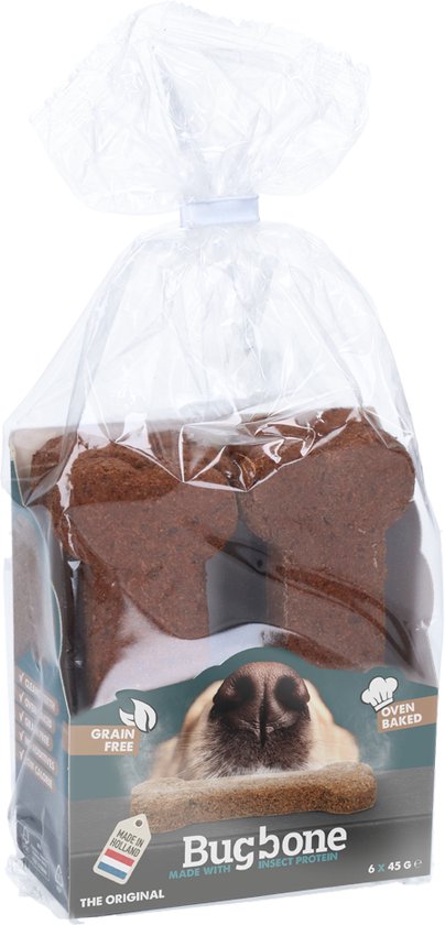 Bugbone - Hondensnack met insecteneiwit - Gezond, lekker en makkelijk verteerbaar - Reinigt het gebit - Laag in calorieën – Hypoallergeen – Graanvrij - Geschikt voor honden - Large - 6 x 45 gram