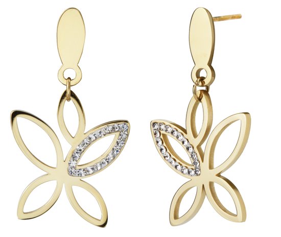 Boucles d'oreilles pendantes d'Oreilles Traveller - Papillon - Acier Inoxydable - Doré - Cristaux - 182060